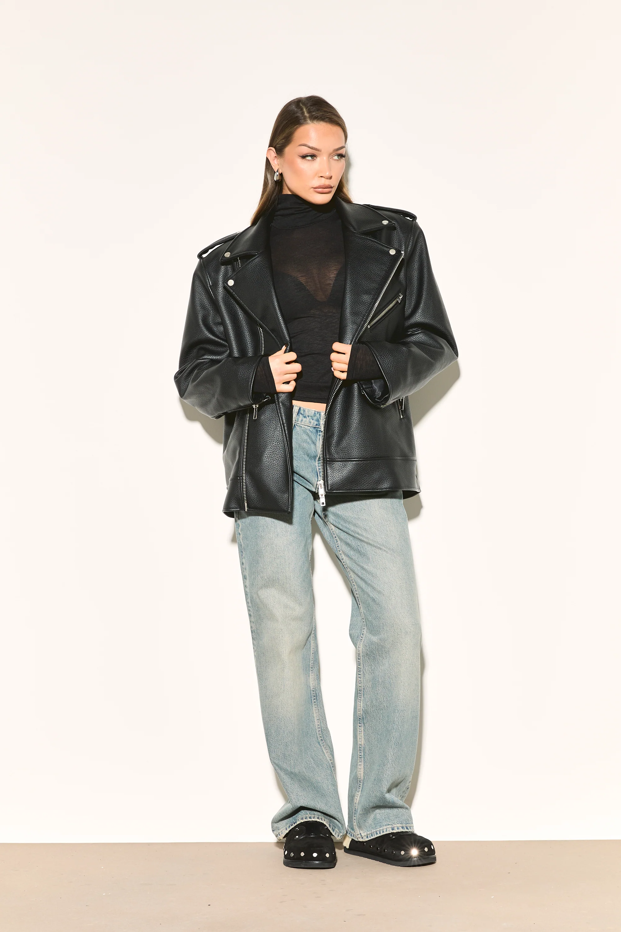 IRIS Black Oversized Vegan Leather Jacket - Image 5
