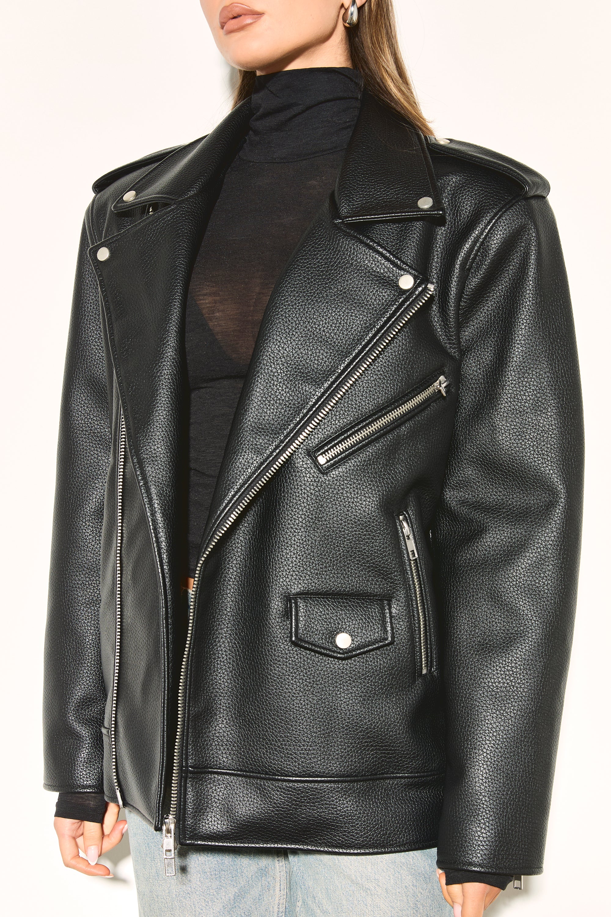 IRIS Black Oversized Vegan Leather Jacket - Image 7