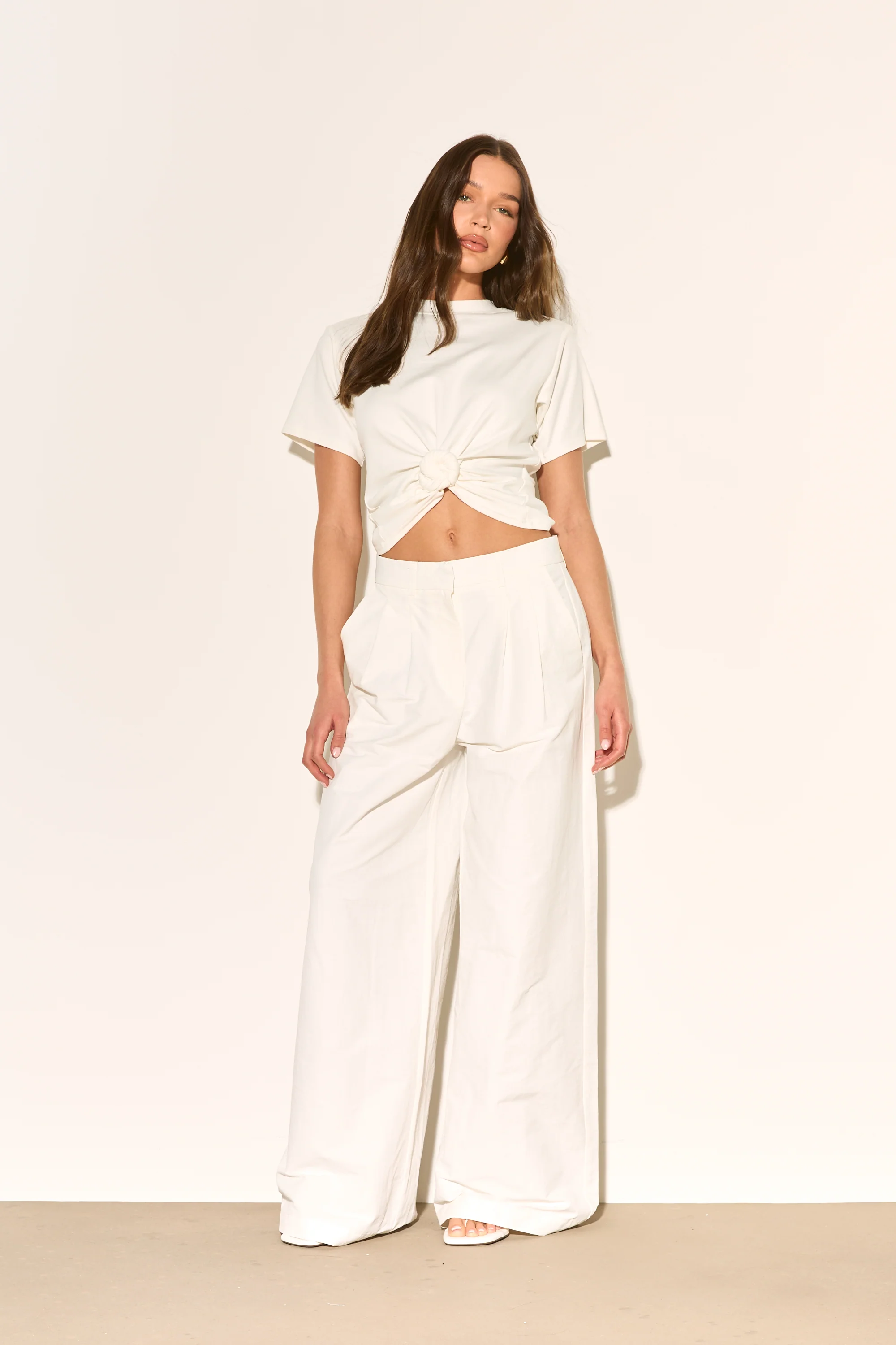 JENNICA White Pre Knotted Shoulder Pad T-Shirt - Image 2