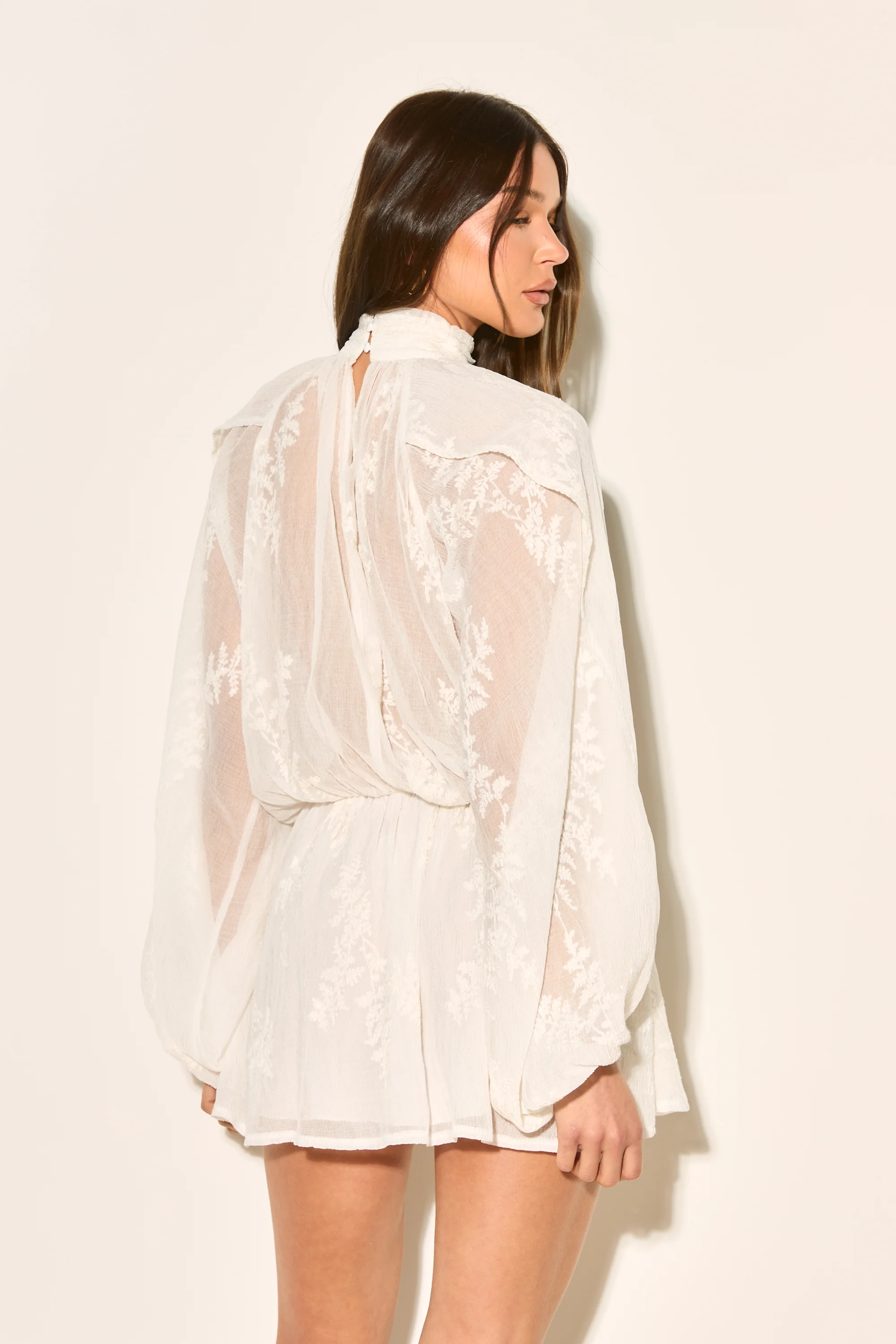JOSELYN White High Neck Lace Ruffle Dress - Image 7