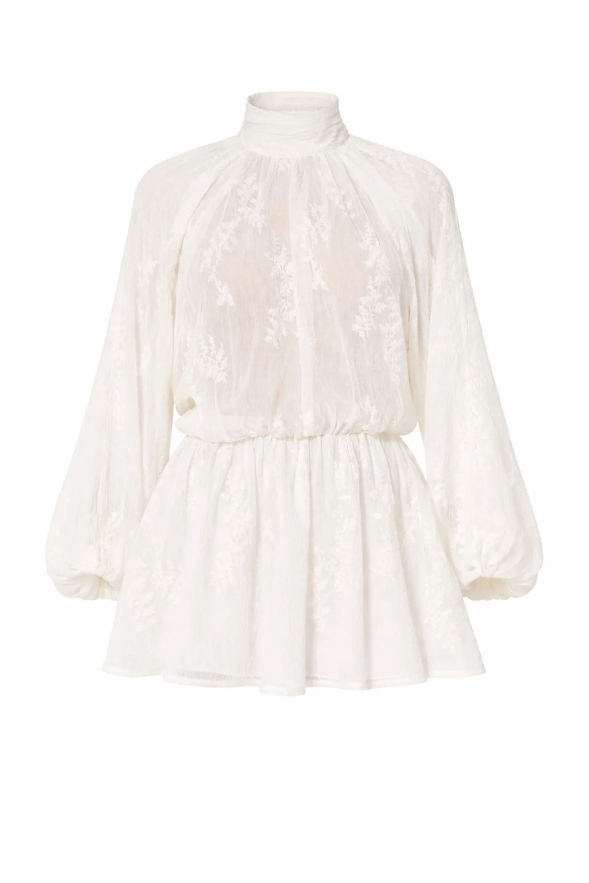 JOSELYN White High Neck Lace Ruffle Dress - Image 8
