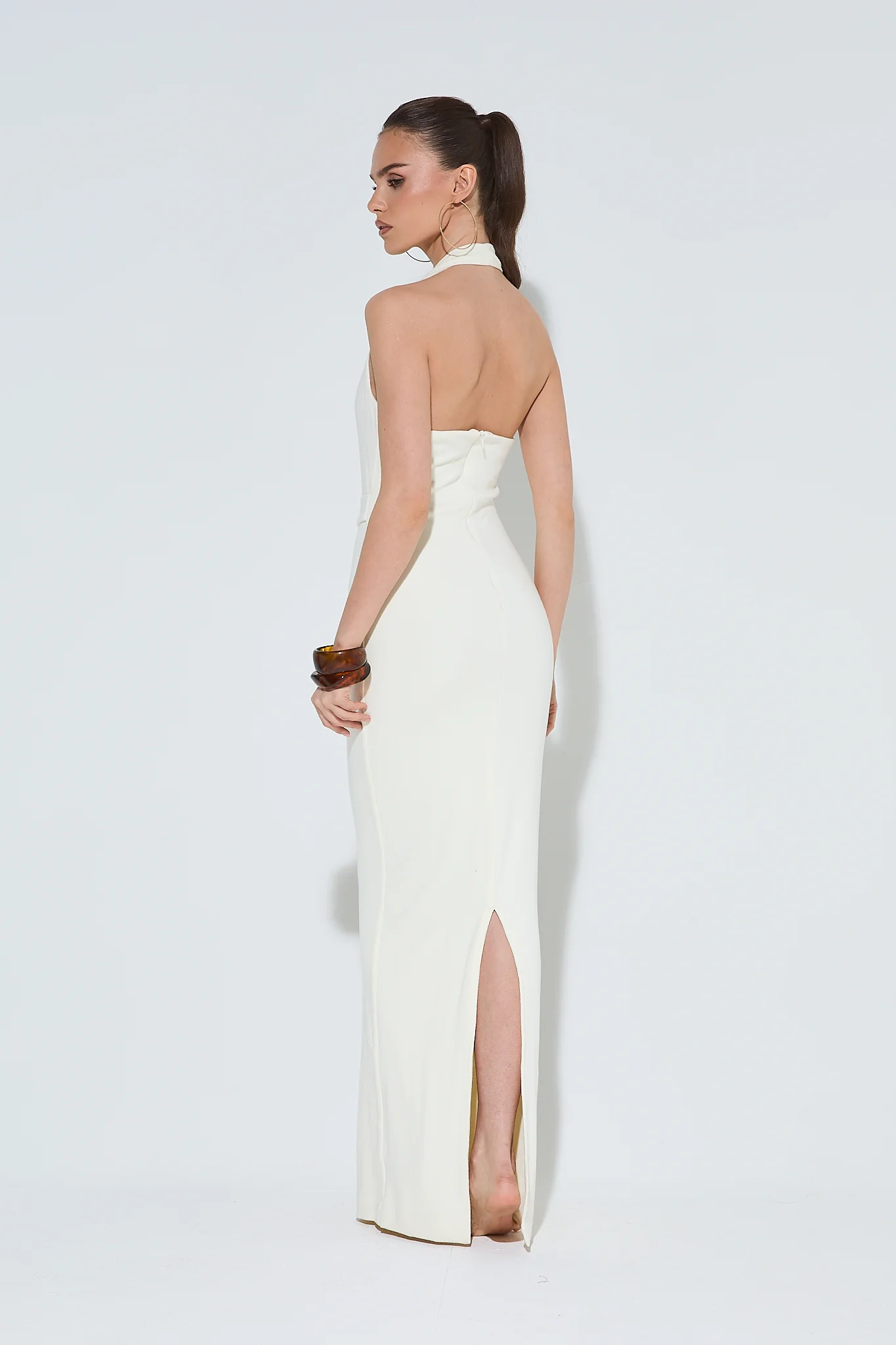 JULIA Cream Halterneck Maxi Dress - Image 6