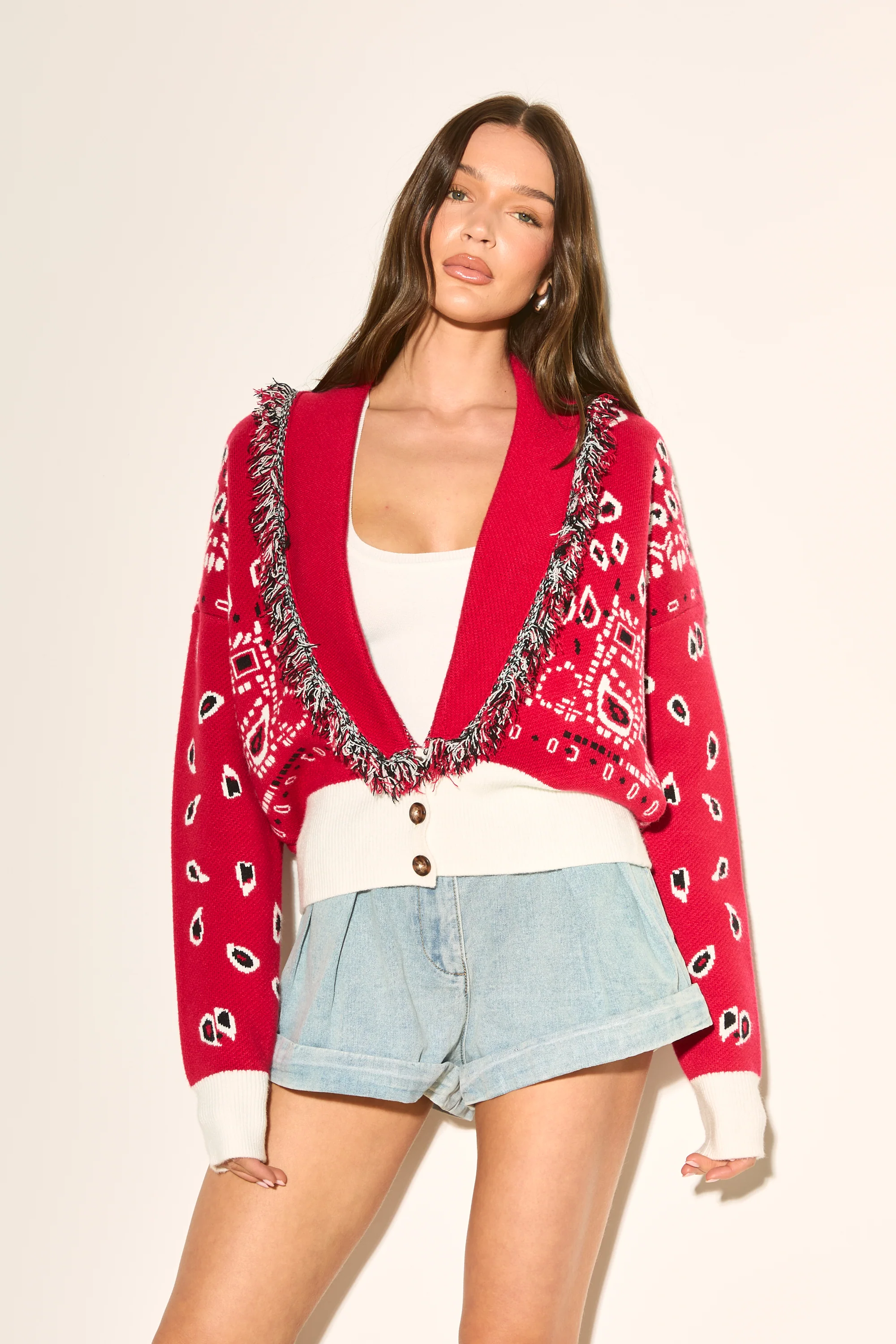 LANA Red Paisley Short Cardigan - Image 3