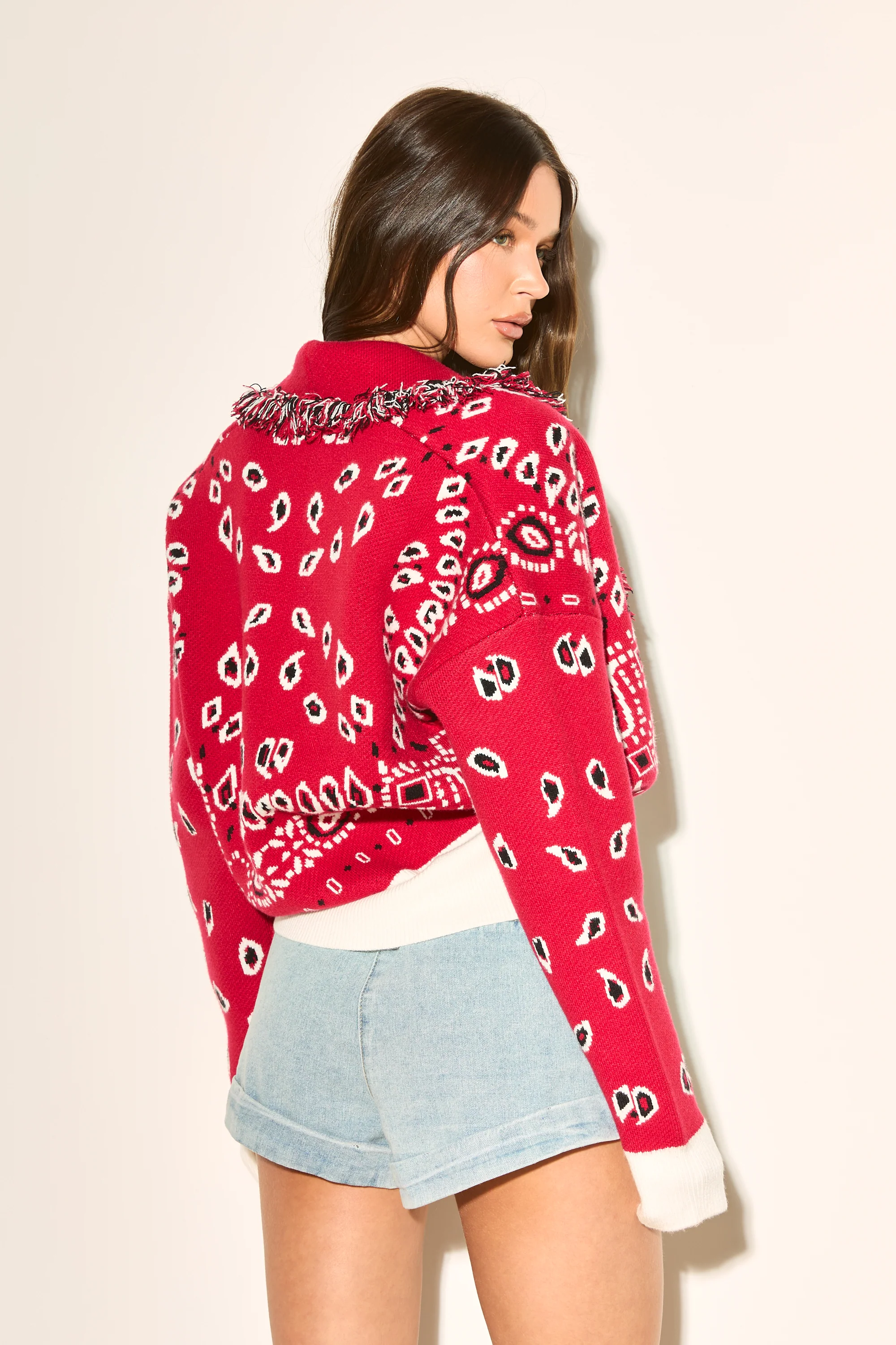 LANA Red Paisley Short Cardigan - Image 5