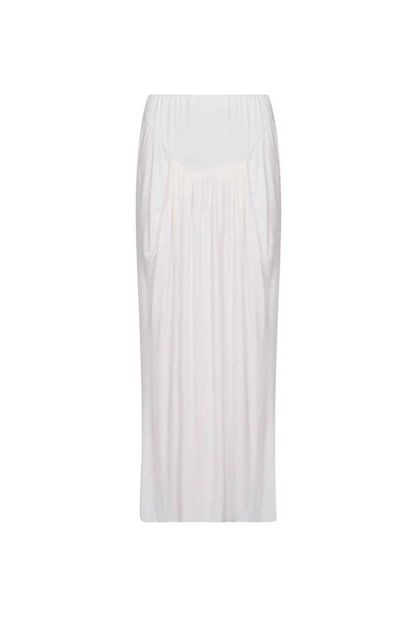 LUCIA White Draped Low Rise Maxi Skirt - Image 6