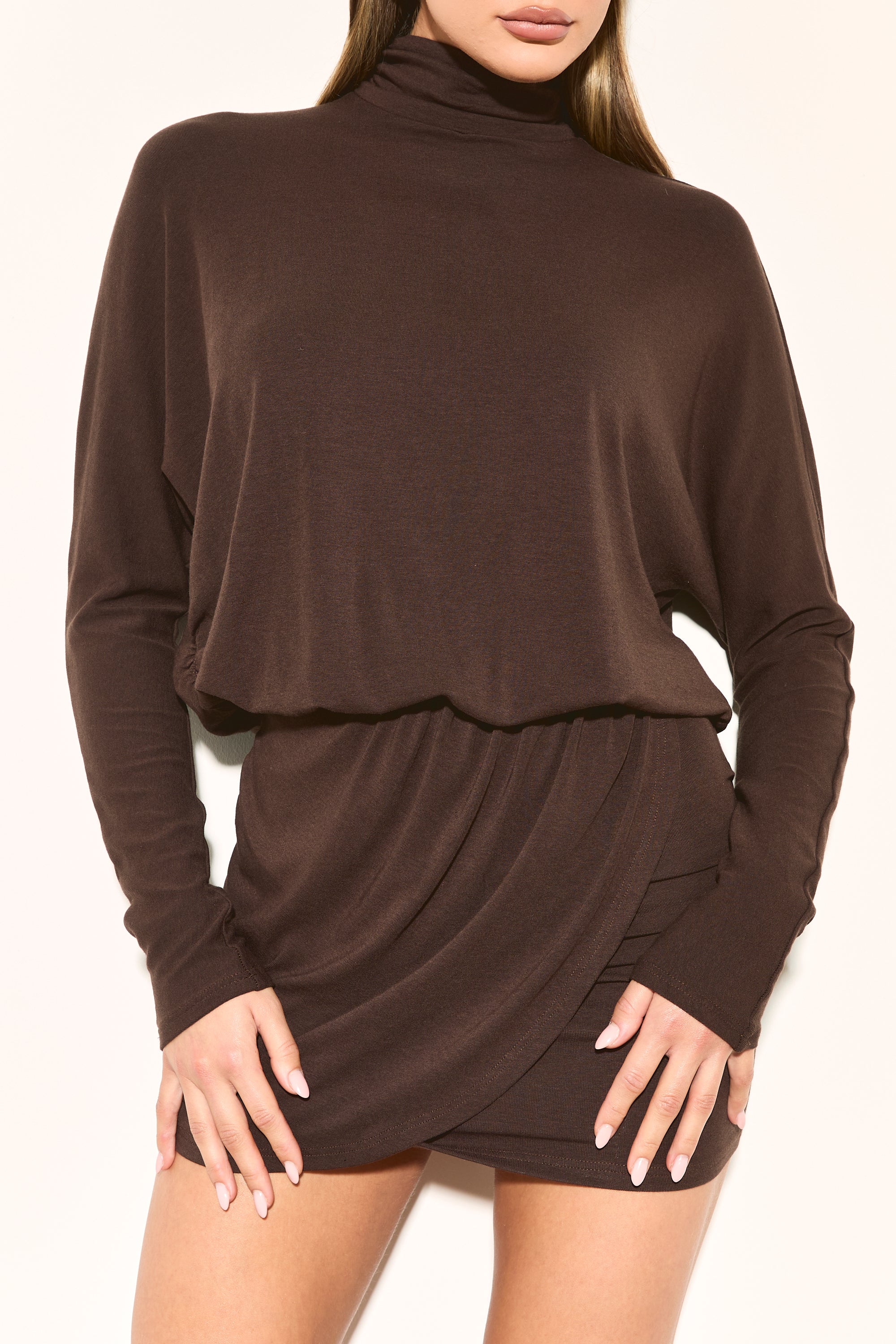 LUISA Brown Knit Drape Dress - Image 5