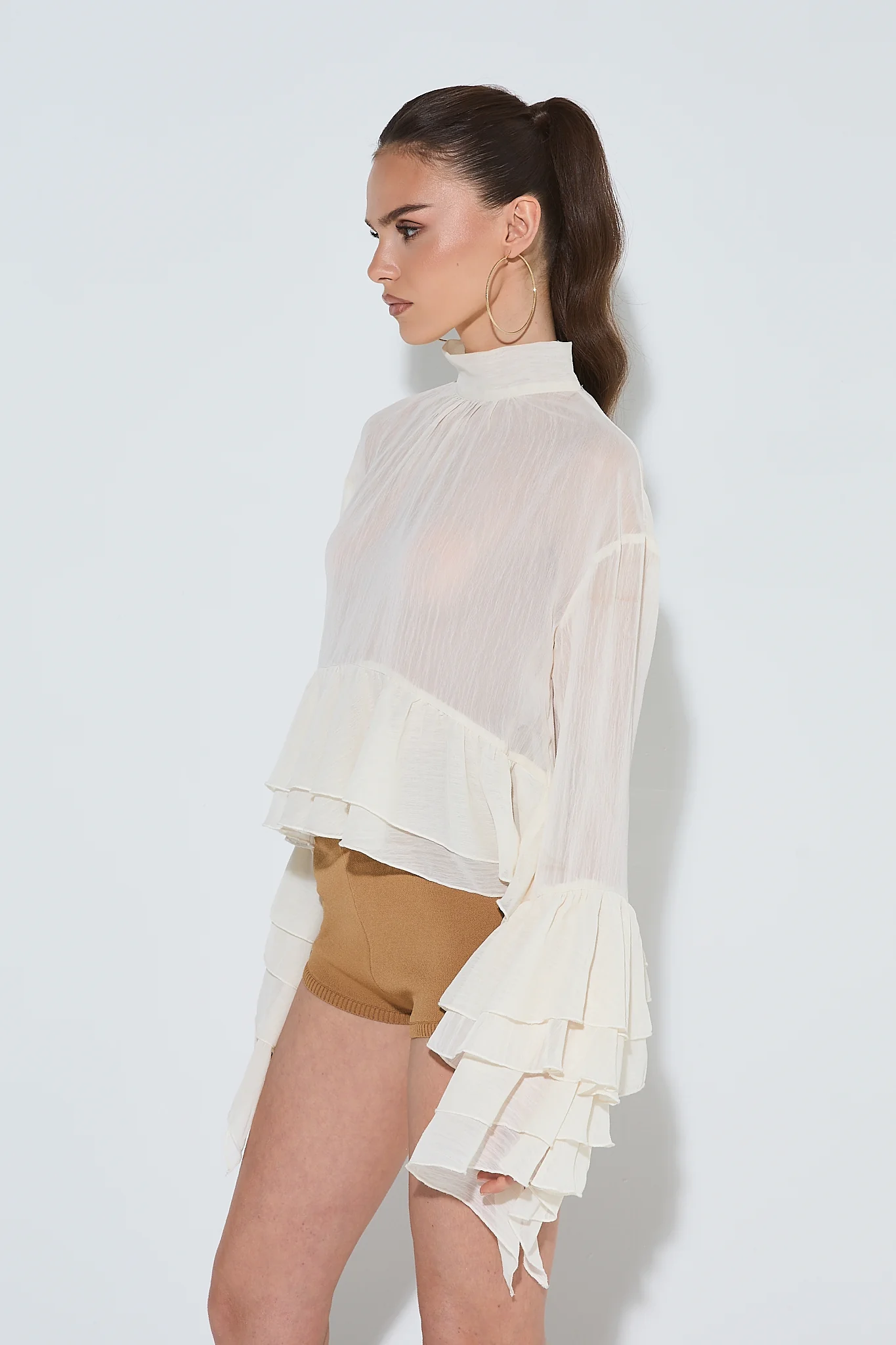 MARA Cream High Neck Blouse - Image 3