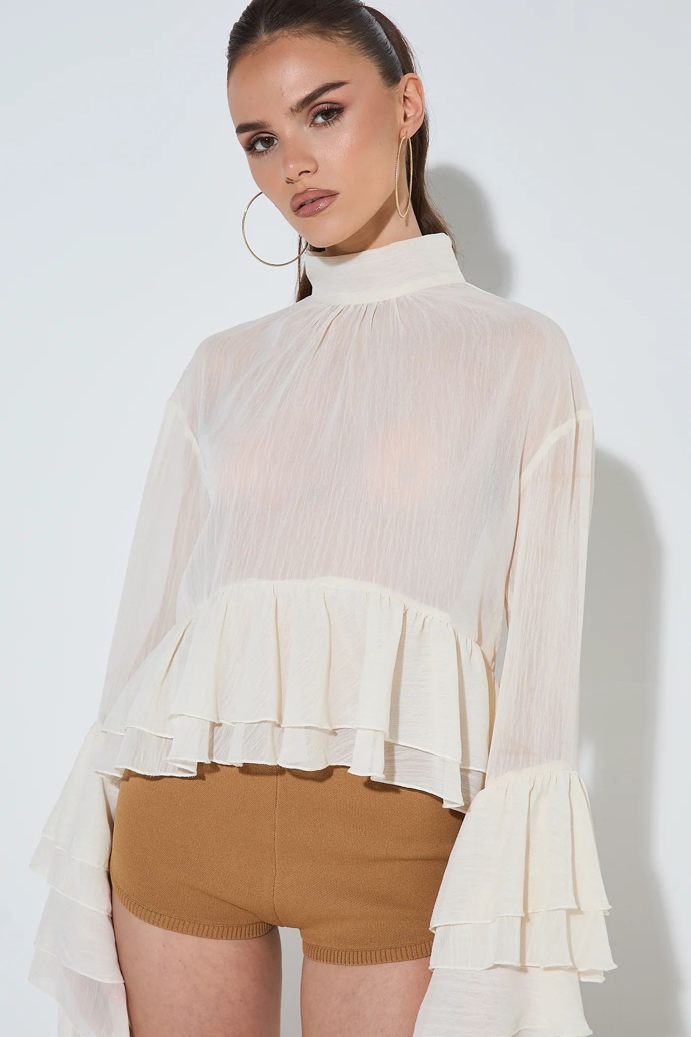 MARA Cream High Neck Blouse - Image 5