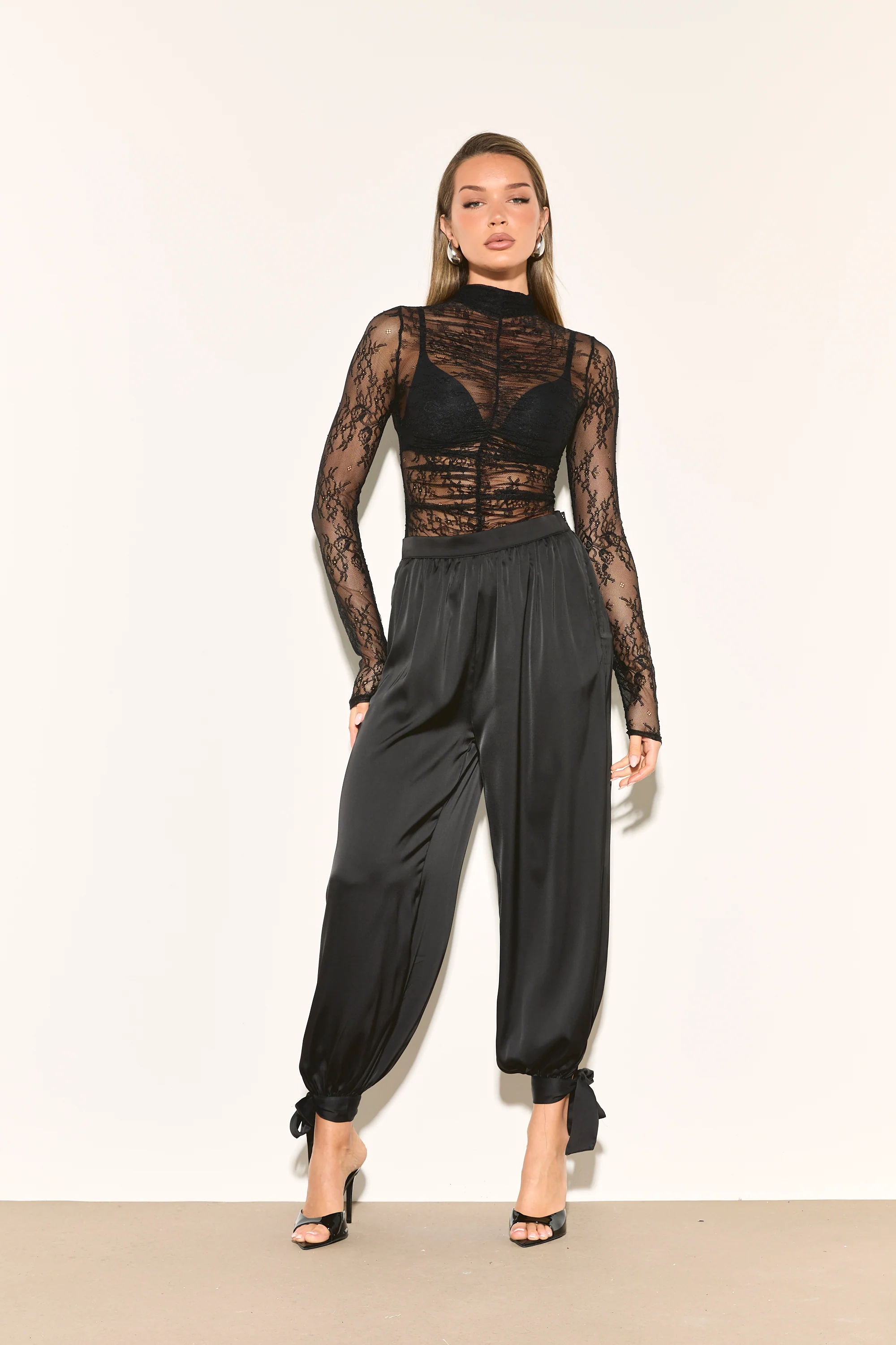 MARGOT Black Satin Balloon Trousers - Image 2