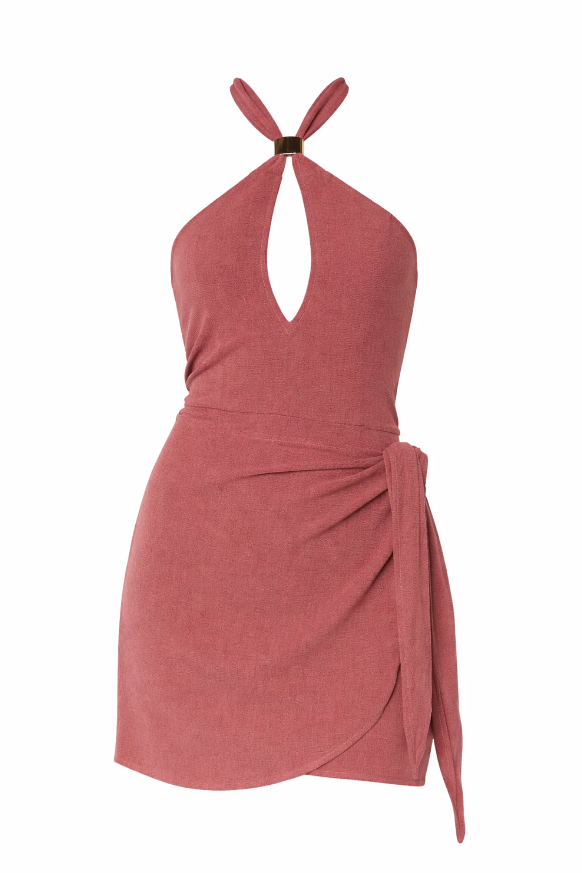 MAURA Rust Halterneck Wrap Mini Dress - Image 7