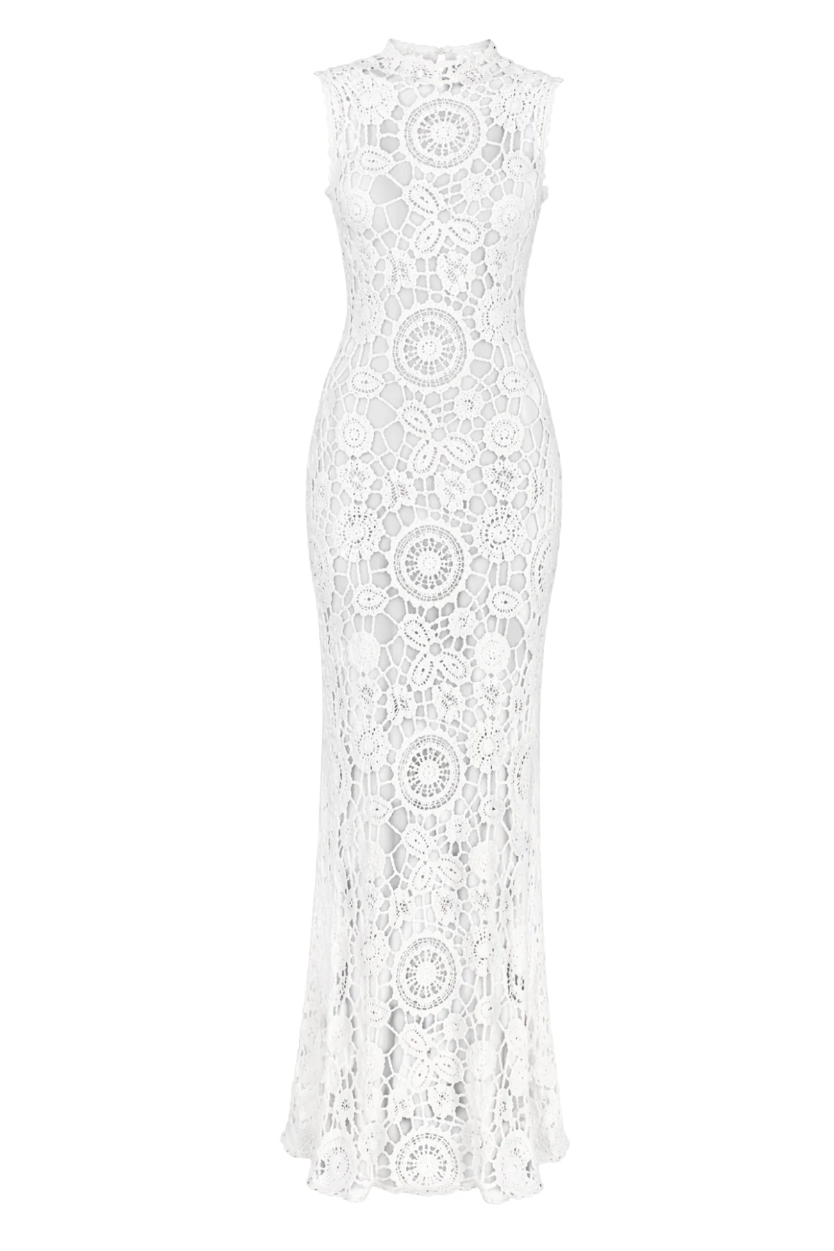 MAYA White High Neck Crochet Maxi Dress - Image 8