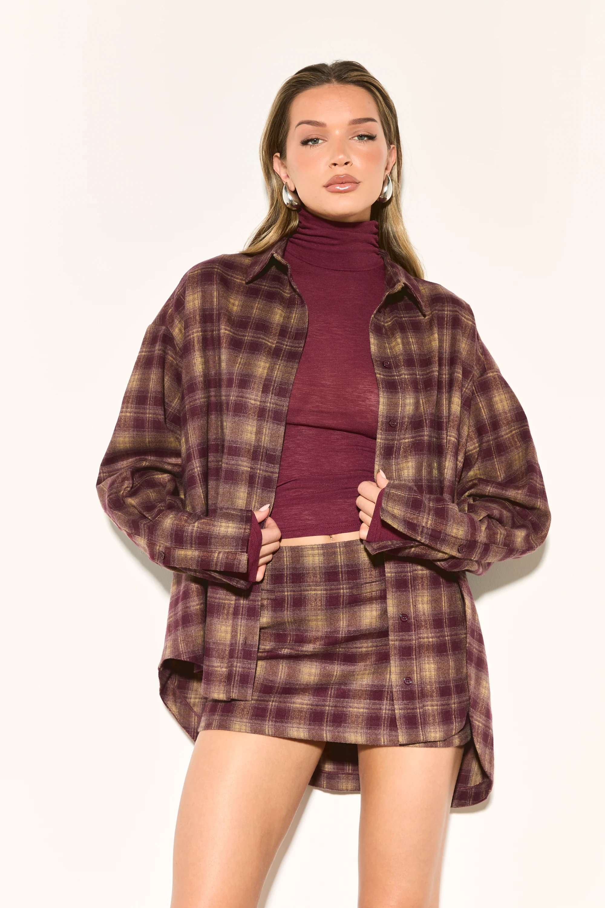 PALMER Burgundy Check Mini Skirt - Image 5