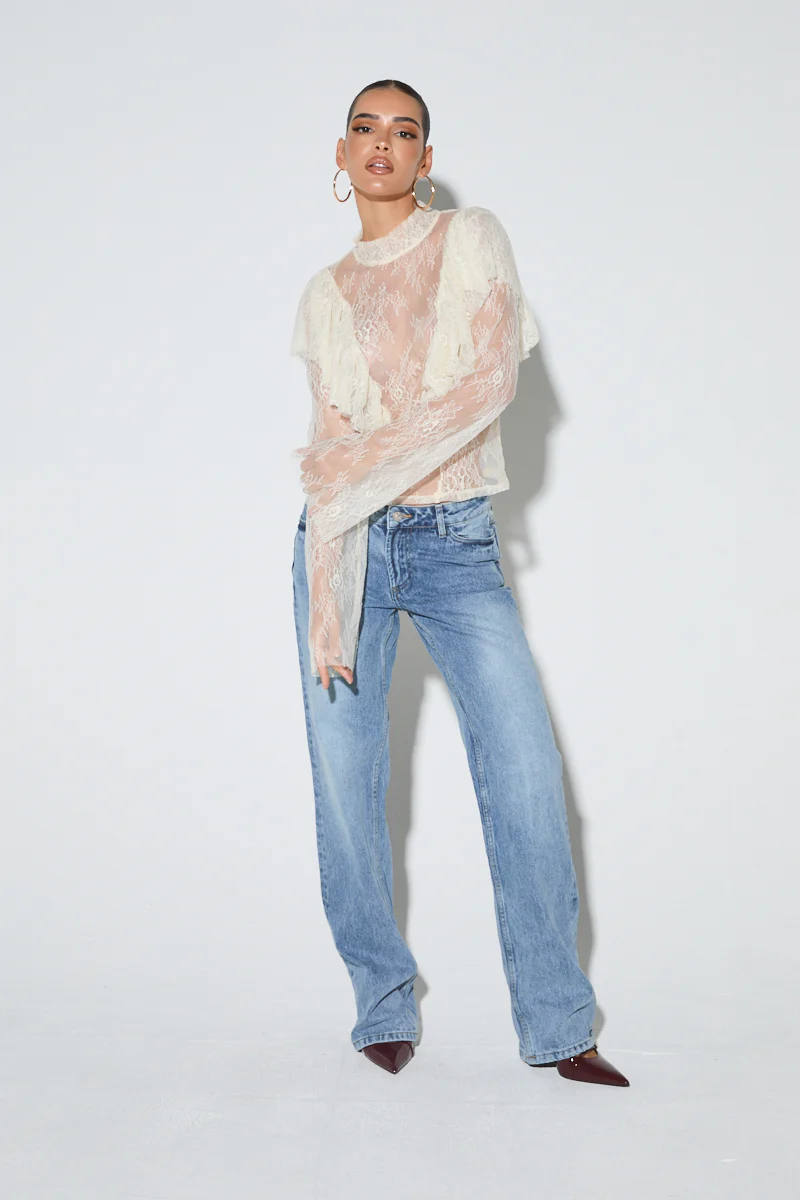 PENELOPE Cream Lace Ruffle Blouse - Image 3