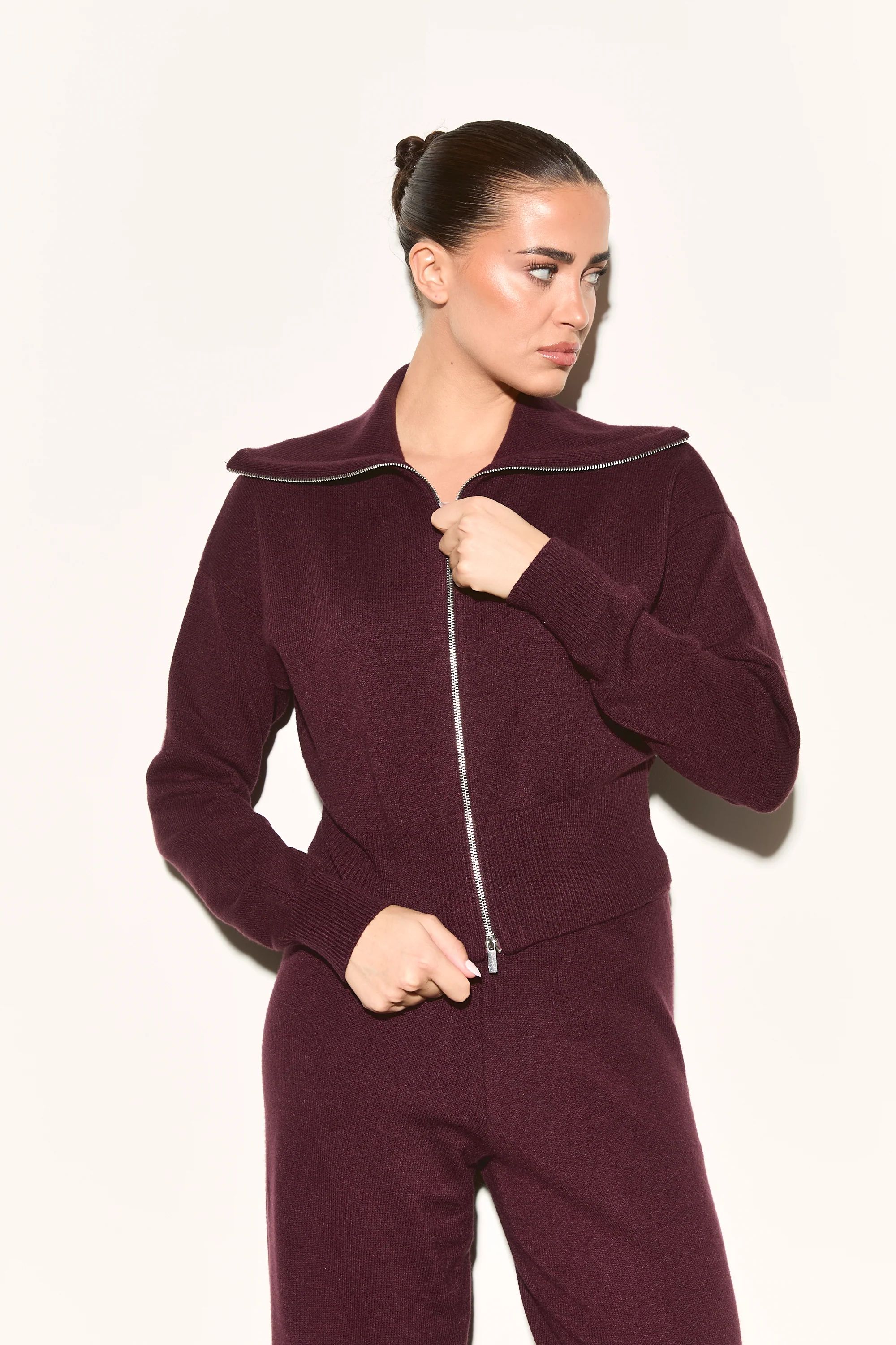 RIA Burgundy Zip Up Knit Jumper - Image 3