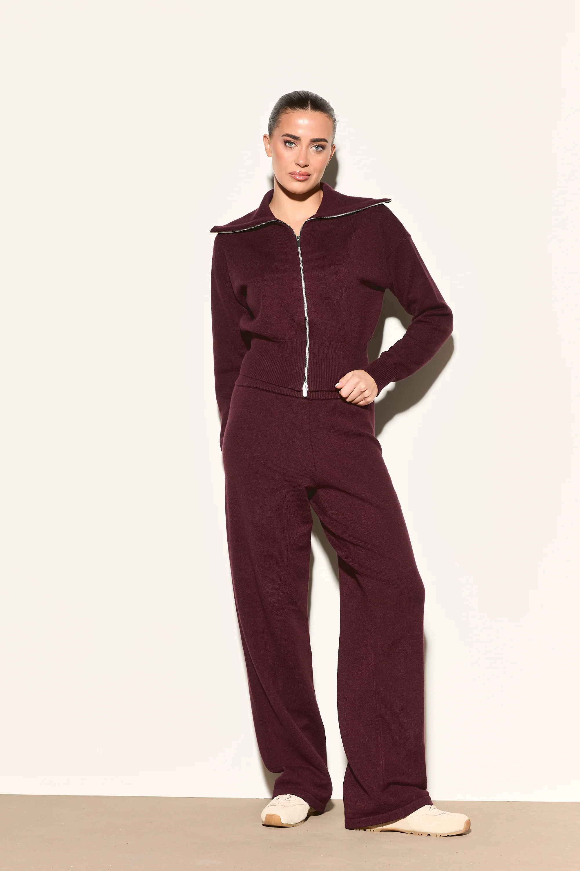 RIA Burgundy Zip Up Knit Jumper - Image 4