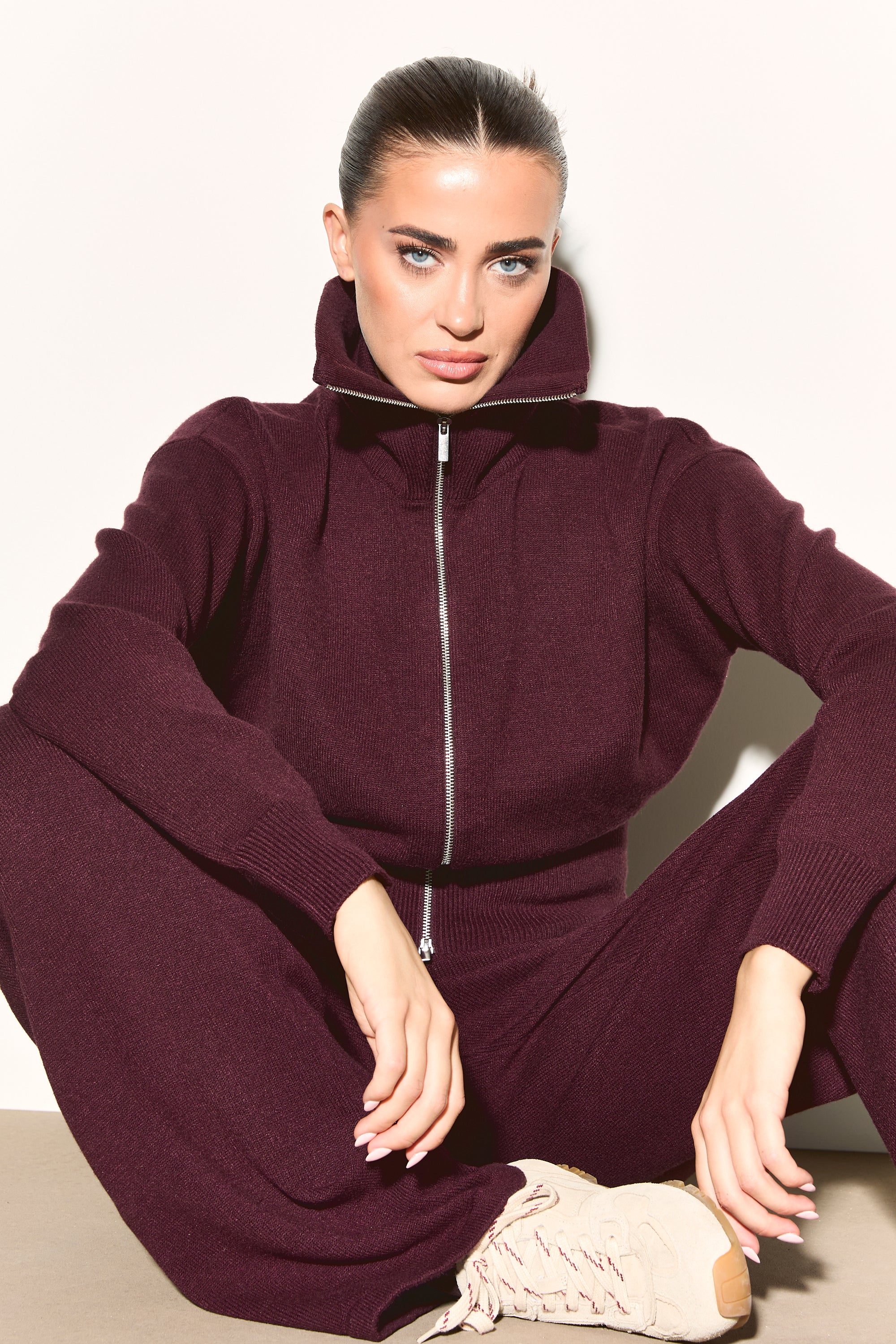 RIA Burgundy Zip Up Knit Jumper - Image 5