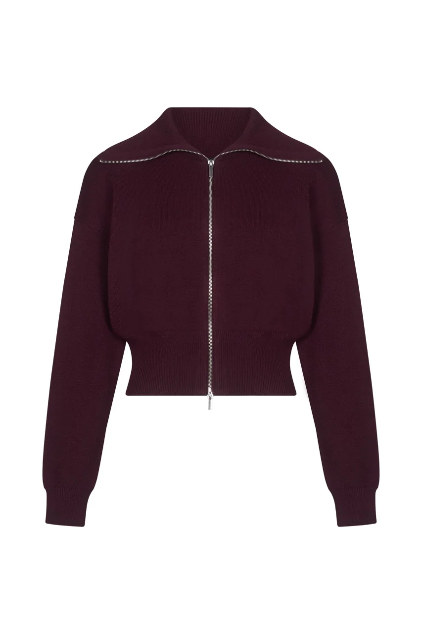 RIA Burgundy Zip Up Knit Jumper - Image 8