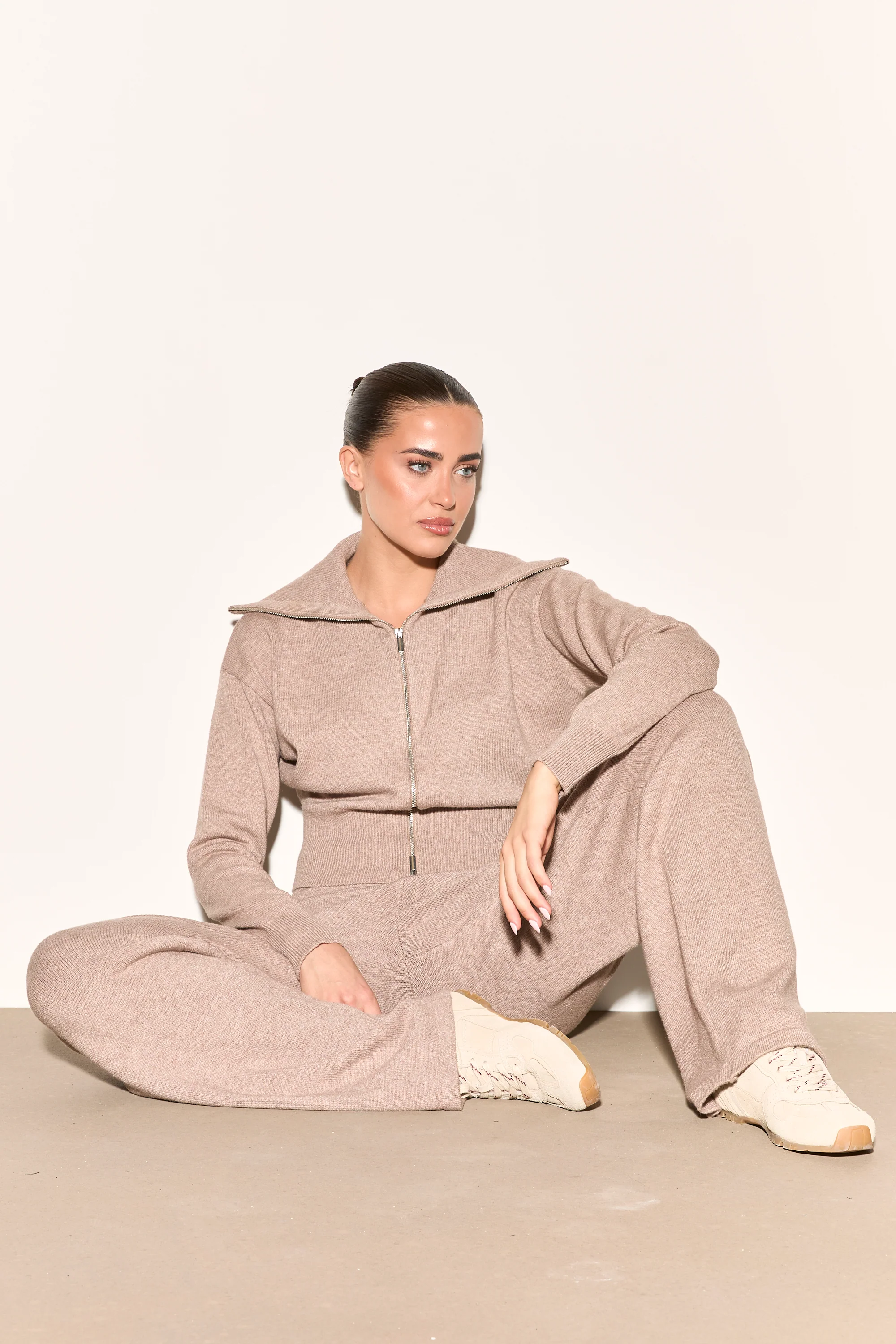 RIA Taupe Zip Up Knit Jumper