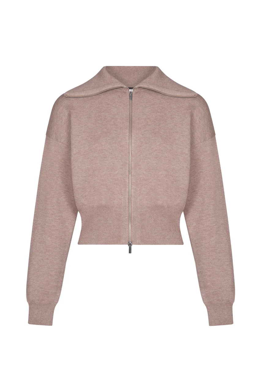 RIA Taupe Zip Up Knit Jumper - Image 6