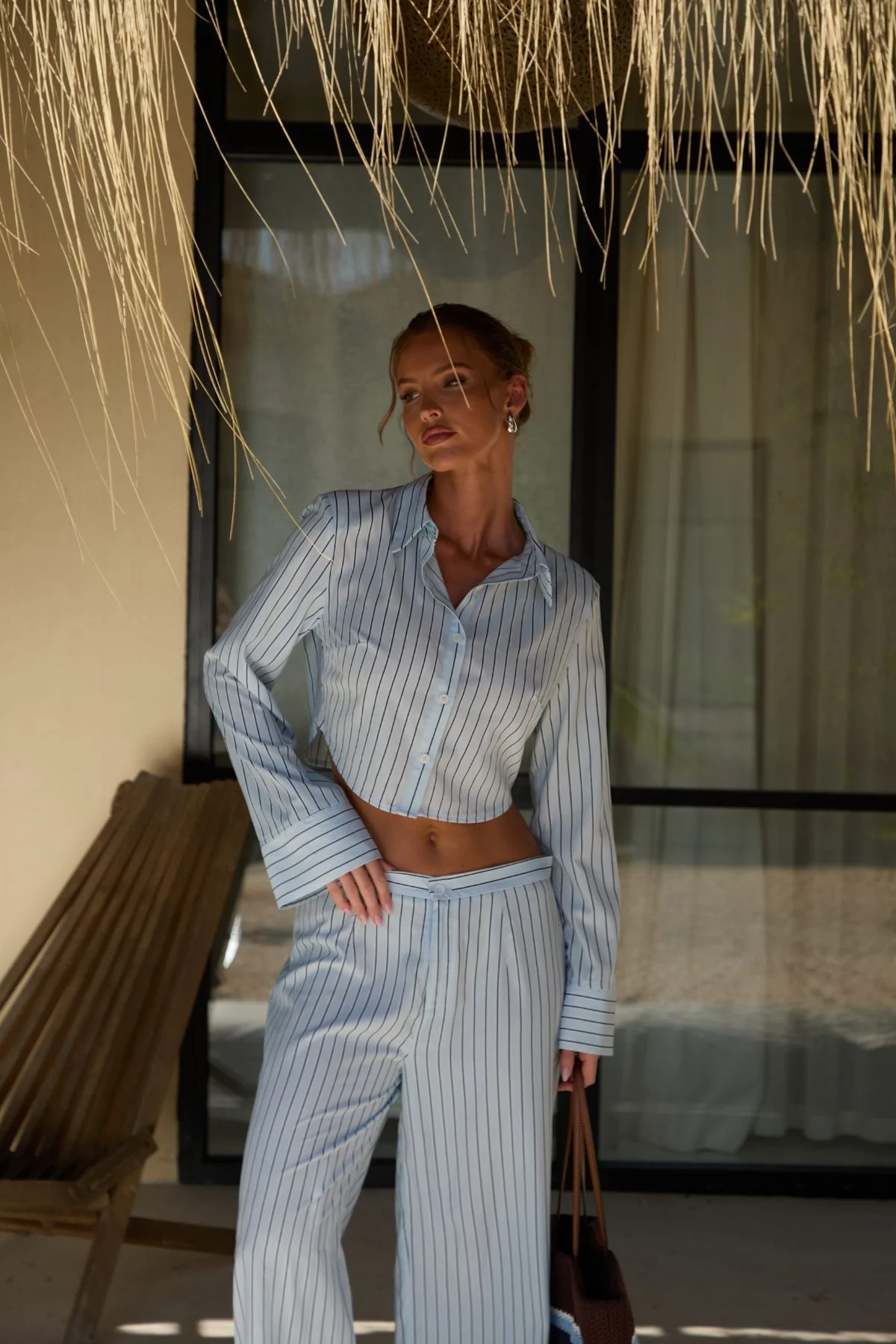 ROMA Blue Stripe Crop Shirt - Image 5