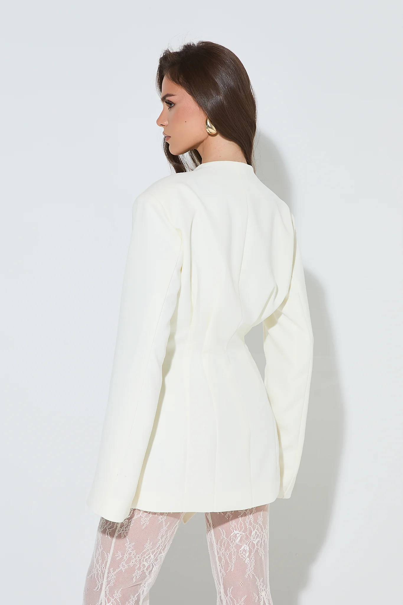 ROSALIA Cream Collarless Hourglass Blazer - Image 5
