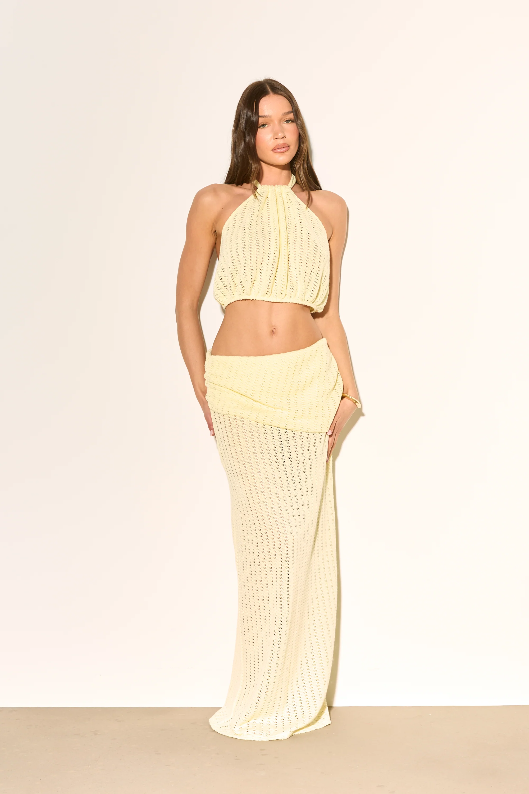 SEREN Lemon Knit Halter Top & Skirt Co Ord