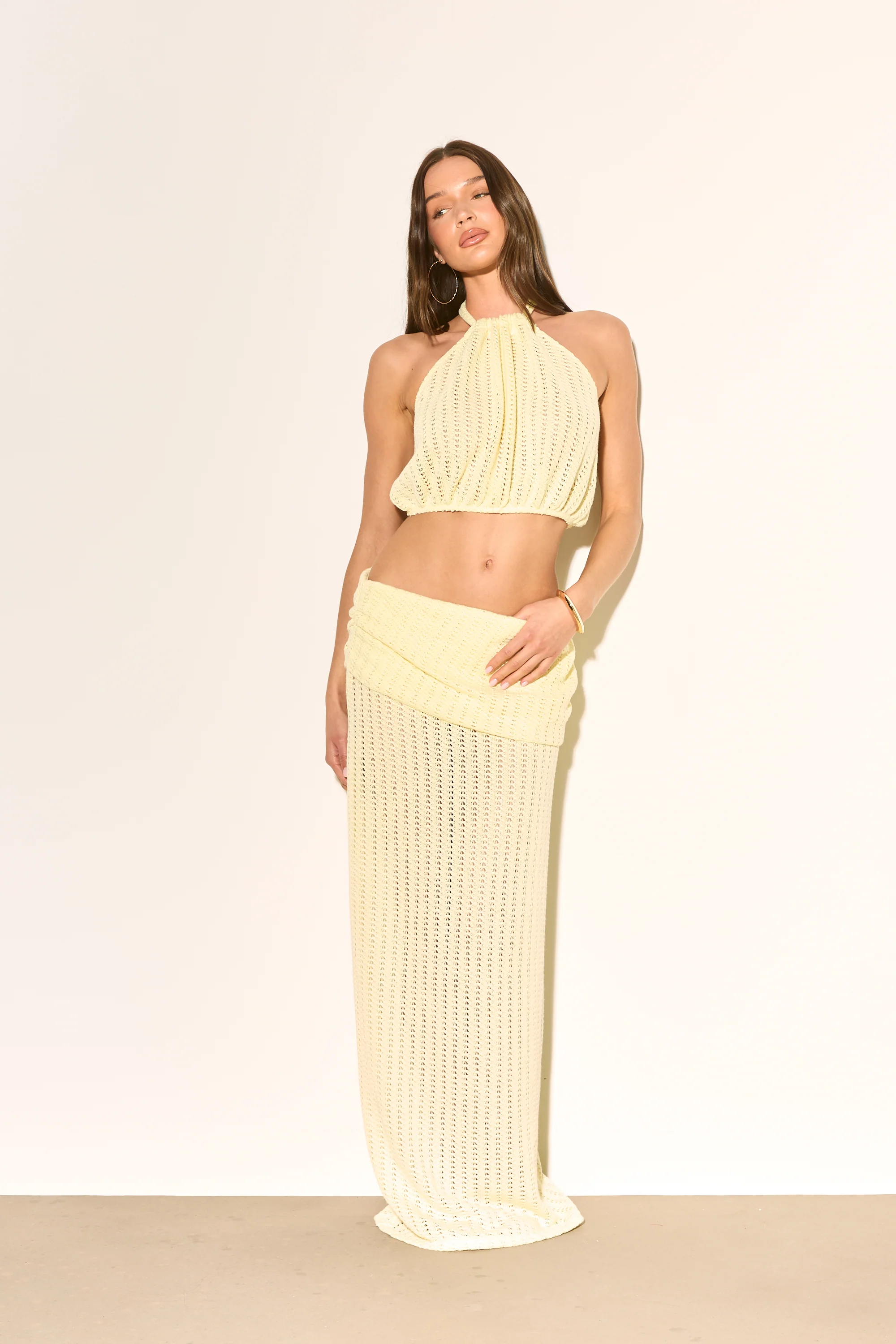 SEREN Lemon Knit Halter Top & Skirt Co Ord - Image 2