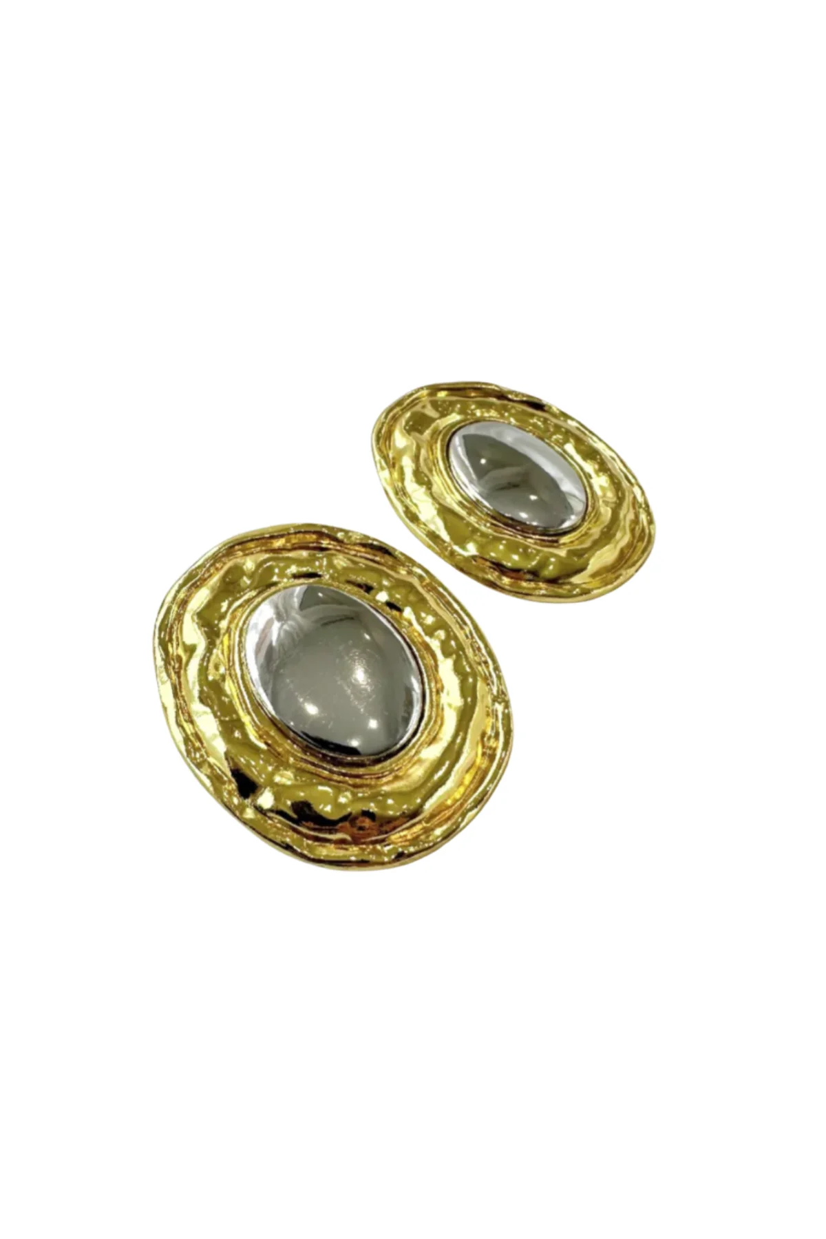 Gold & Silver Chunky Oval Earrings - Image 3