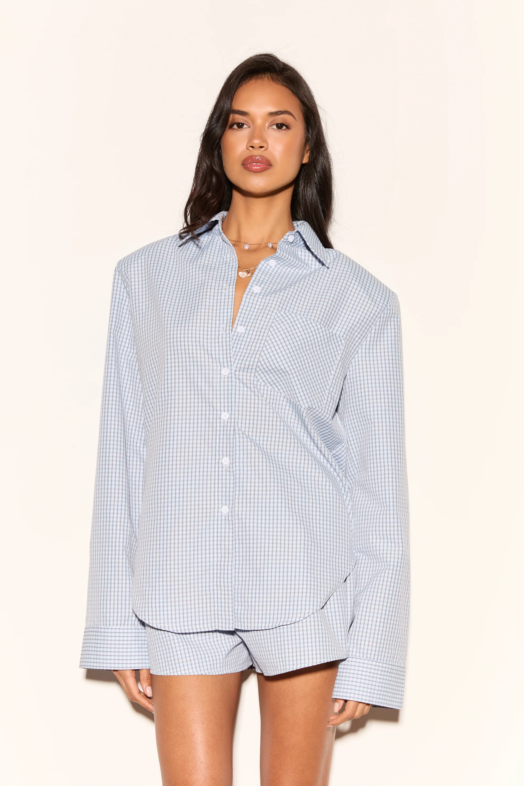 STELLA Blue Shoulder Pad Check Shirt - Image 3