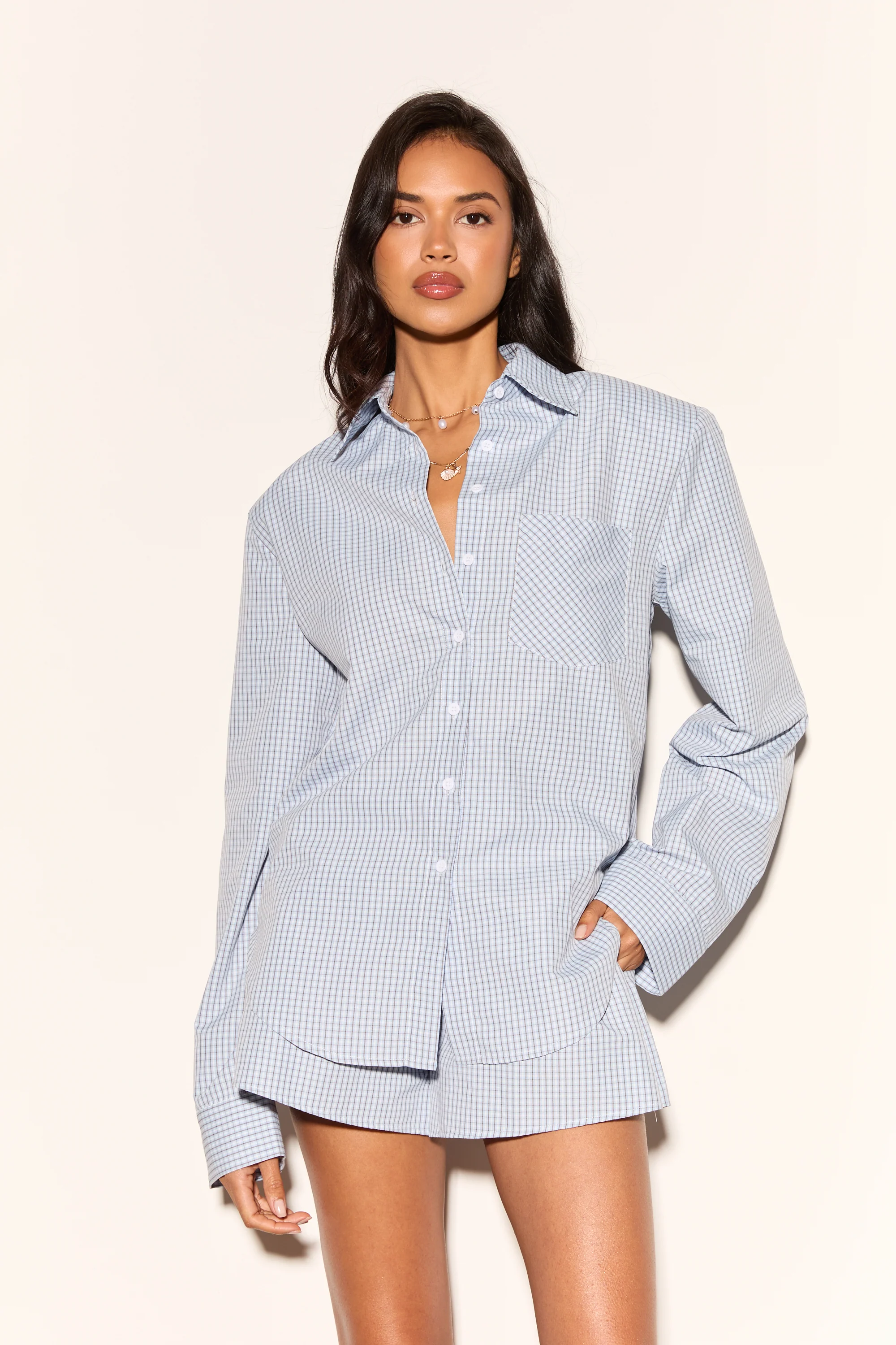 STELLA Blue Shoulder Pad Check Shirt - Image 5