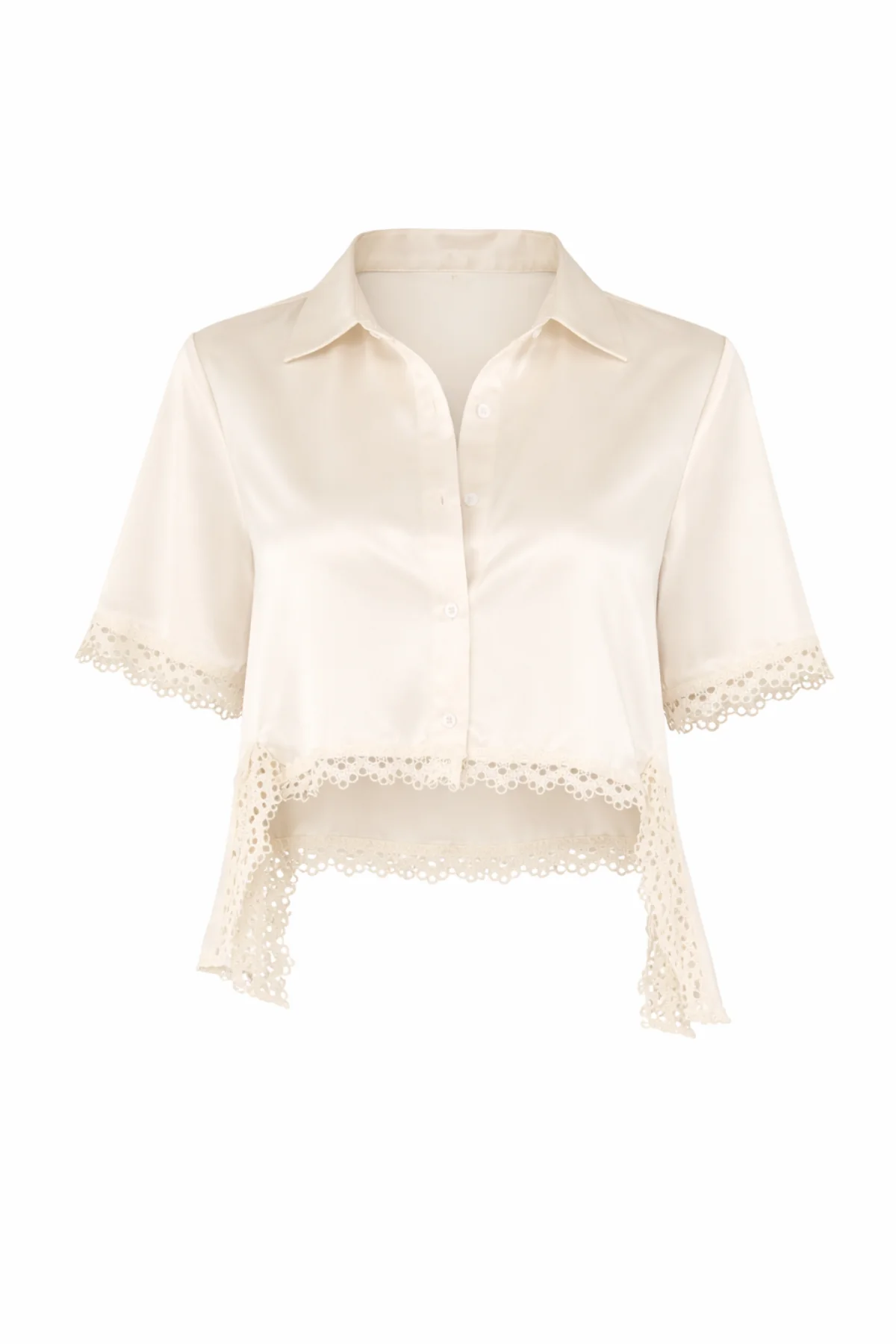 TALLULA Cream Crochet Trim Shirt - Image 7