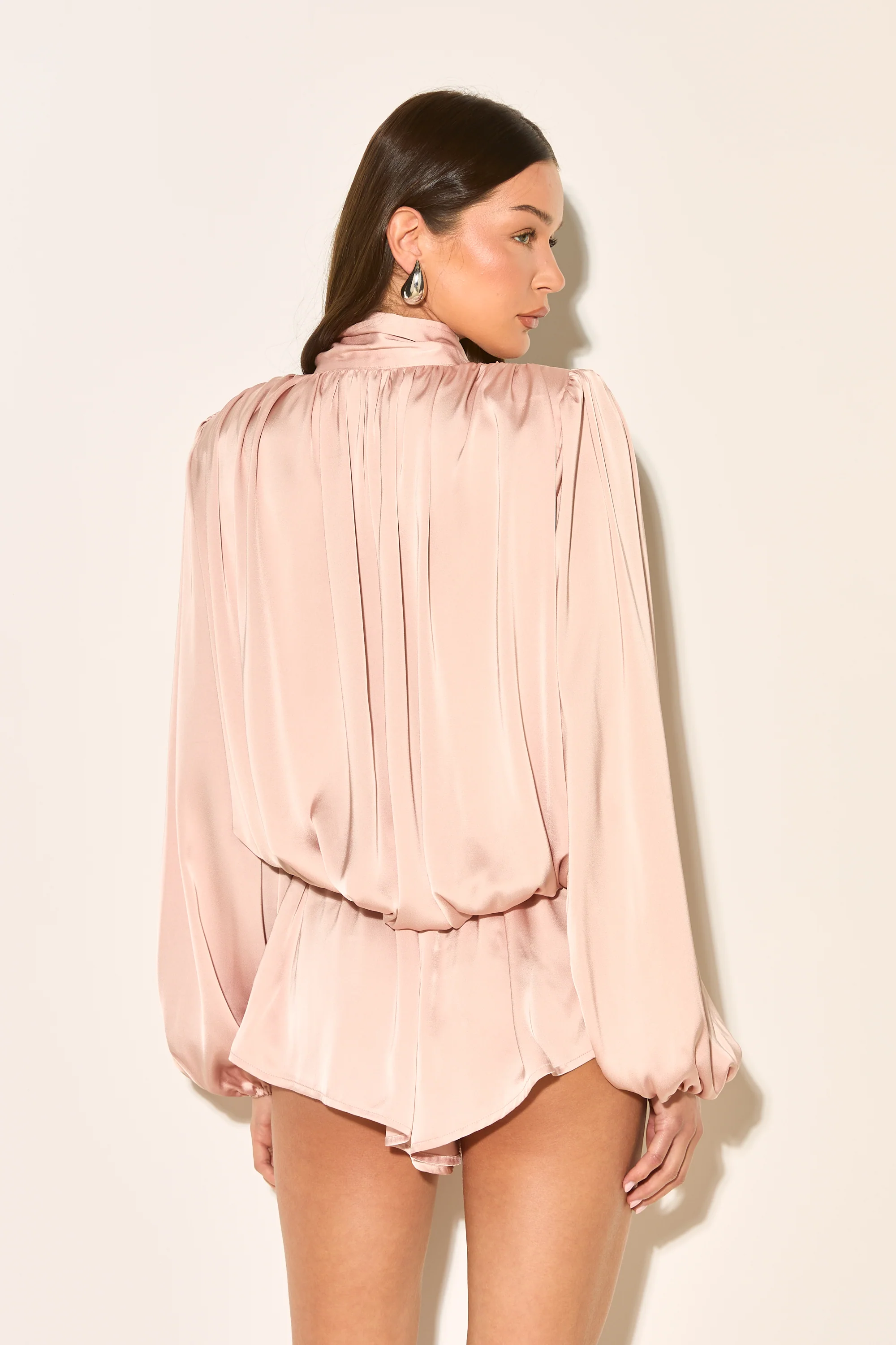 TELIA Blush Pink Satin Funnel Neck Playsuit - Image 6