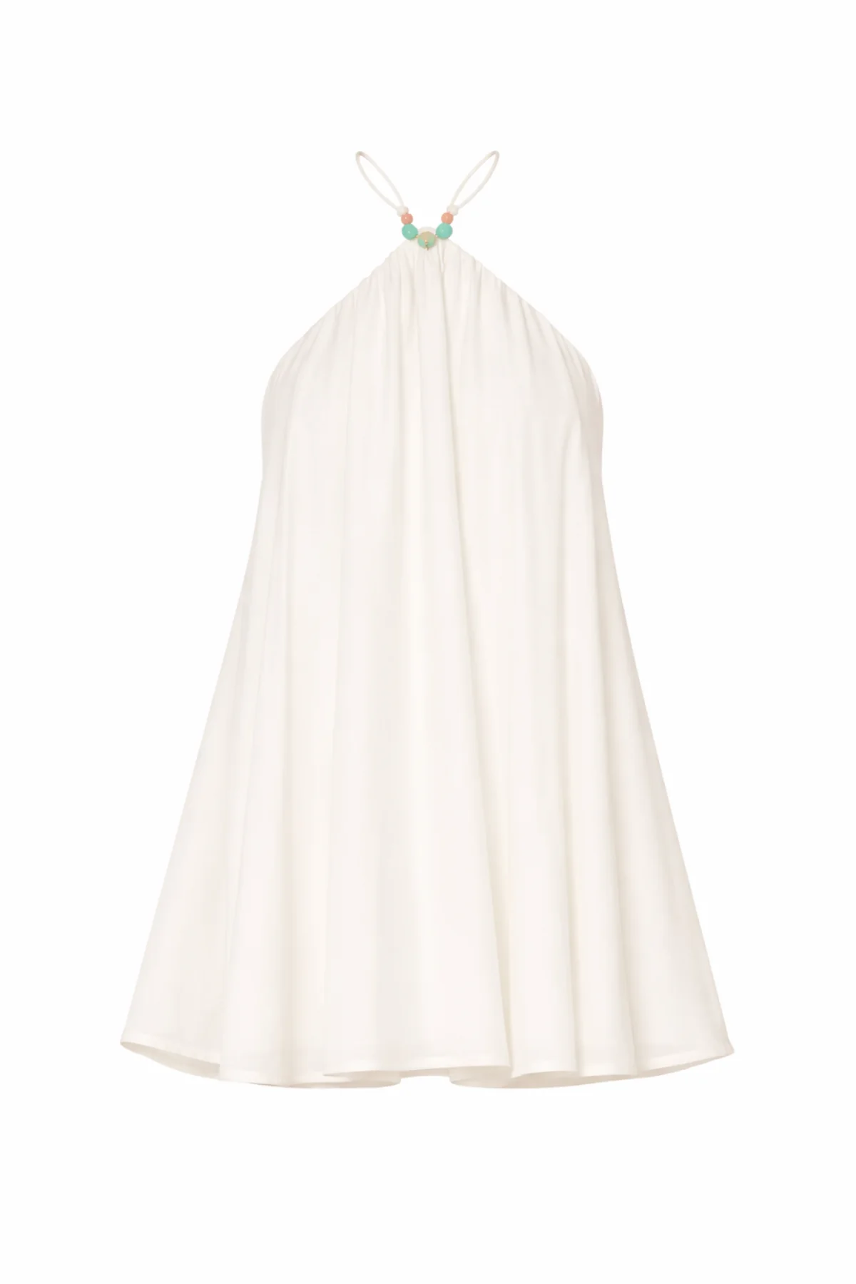 VALENCIA White Beaded Linen Halterneck Dress - Image 8