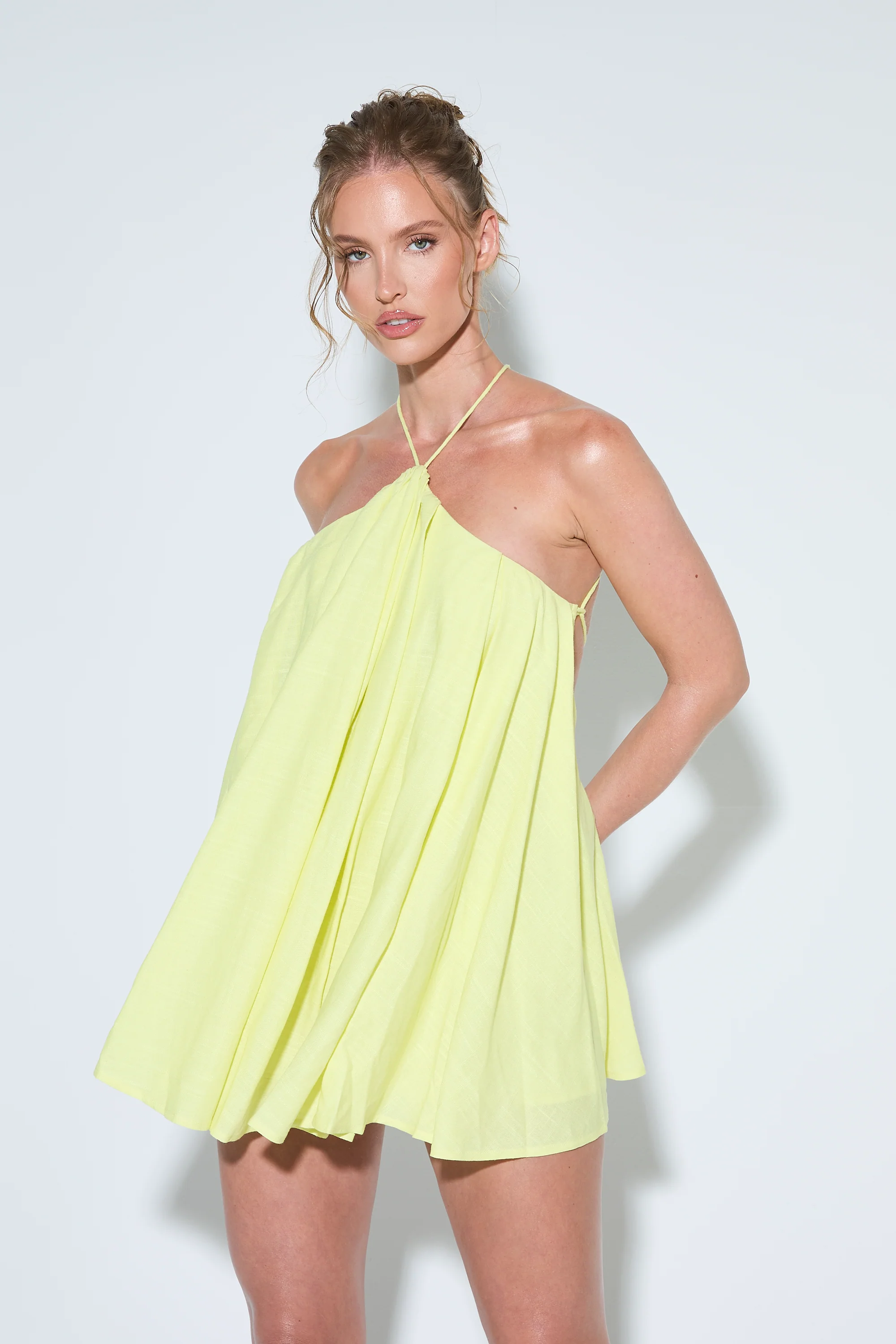 VALENCIA Yellow Linen Halter Dress