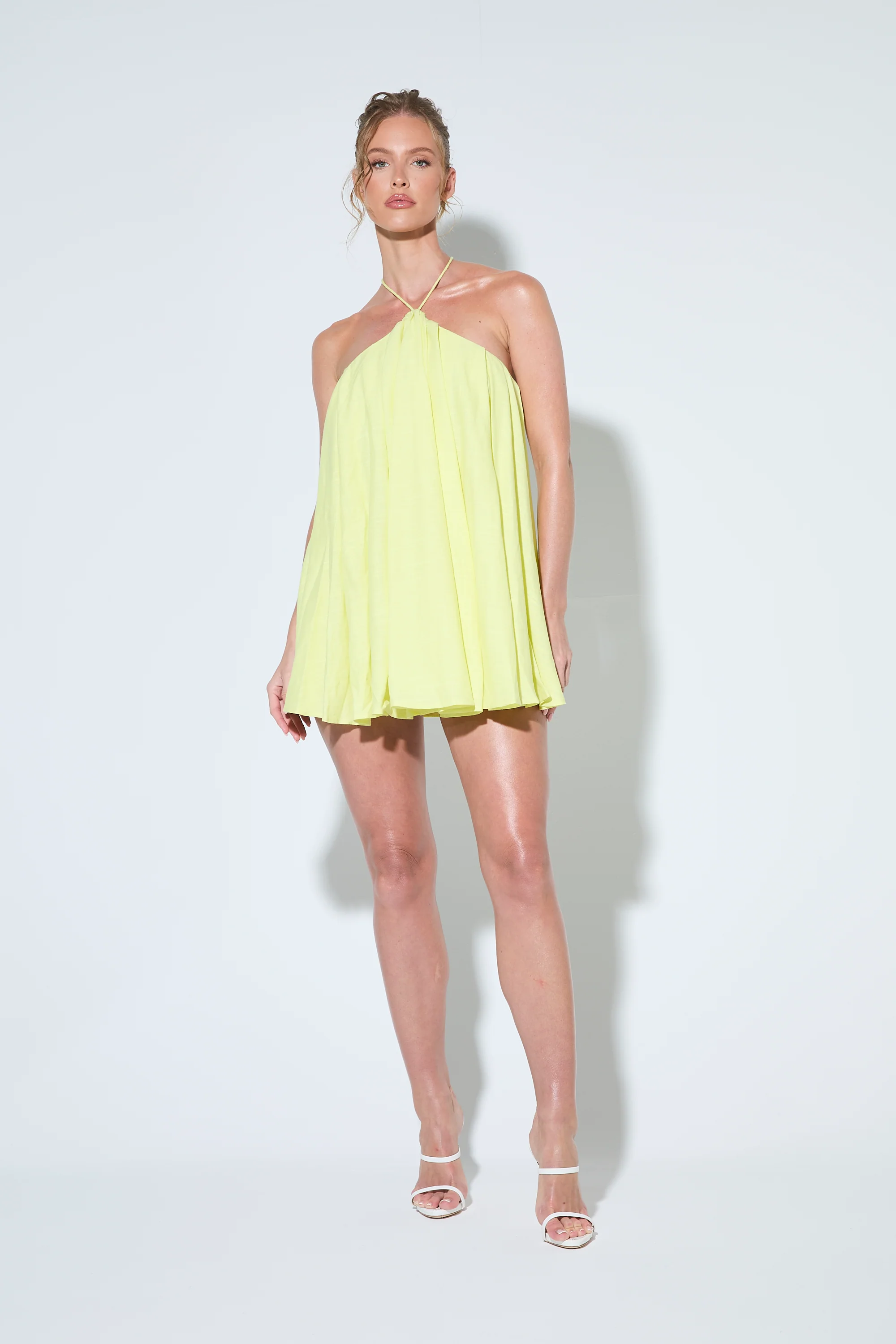 VALENCIA Yellow Linen Halter Dress - Image 4