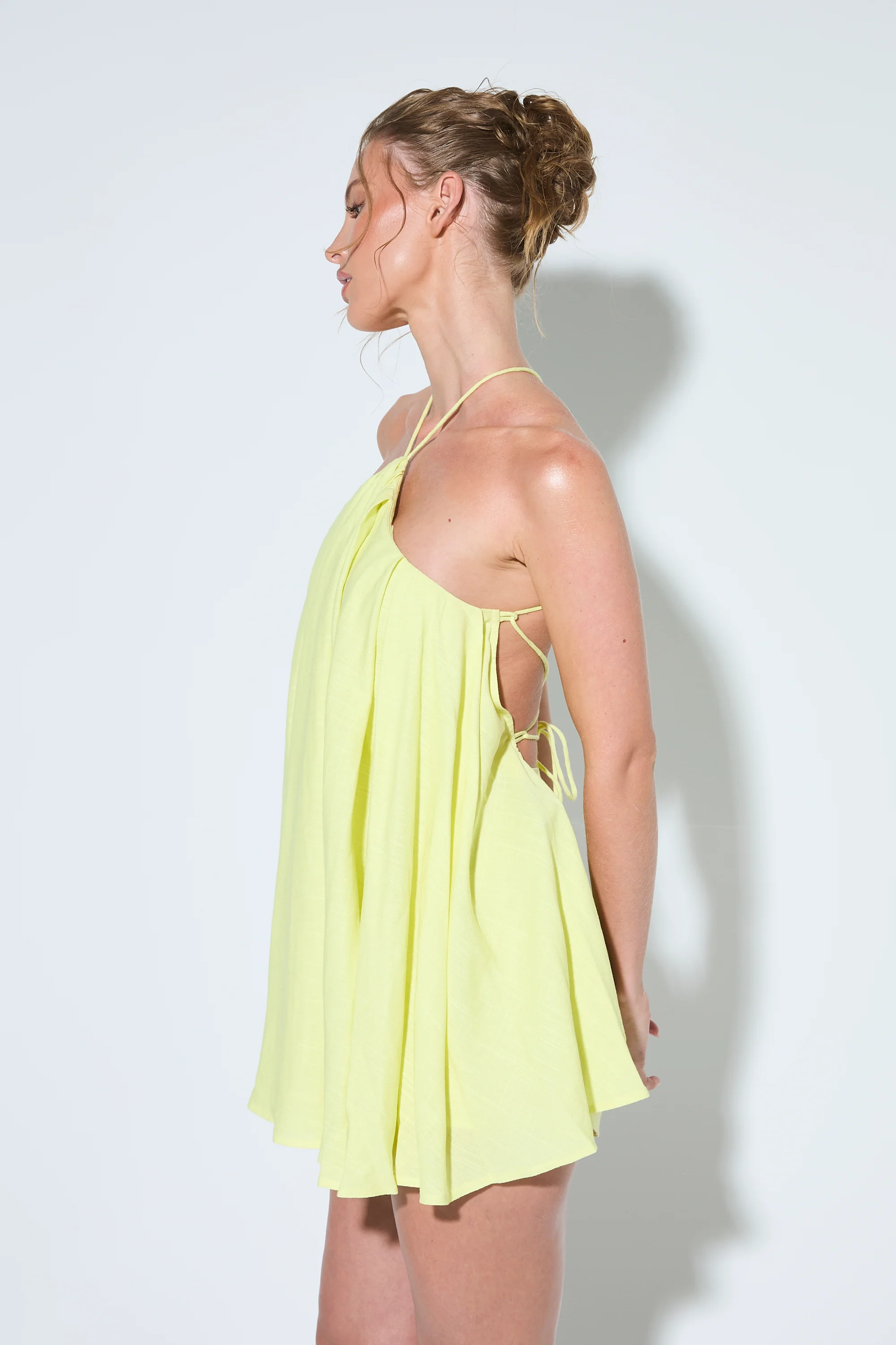 VALENCIA Yellow Linen Halter Dress - Image 5
