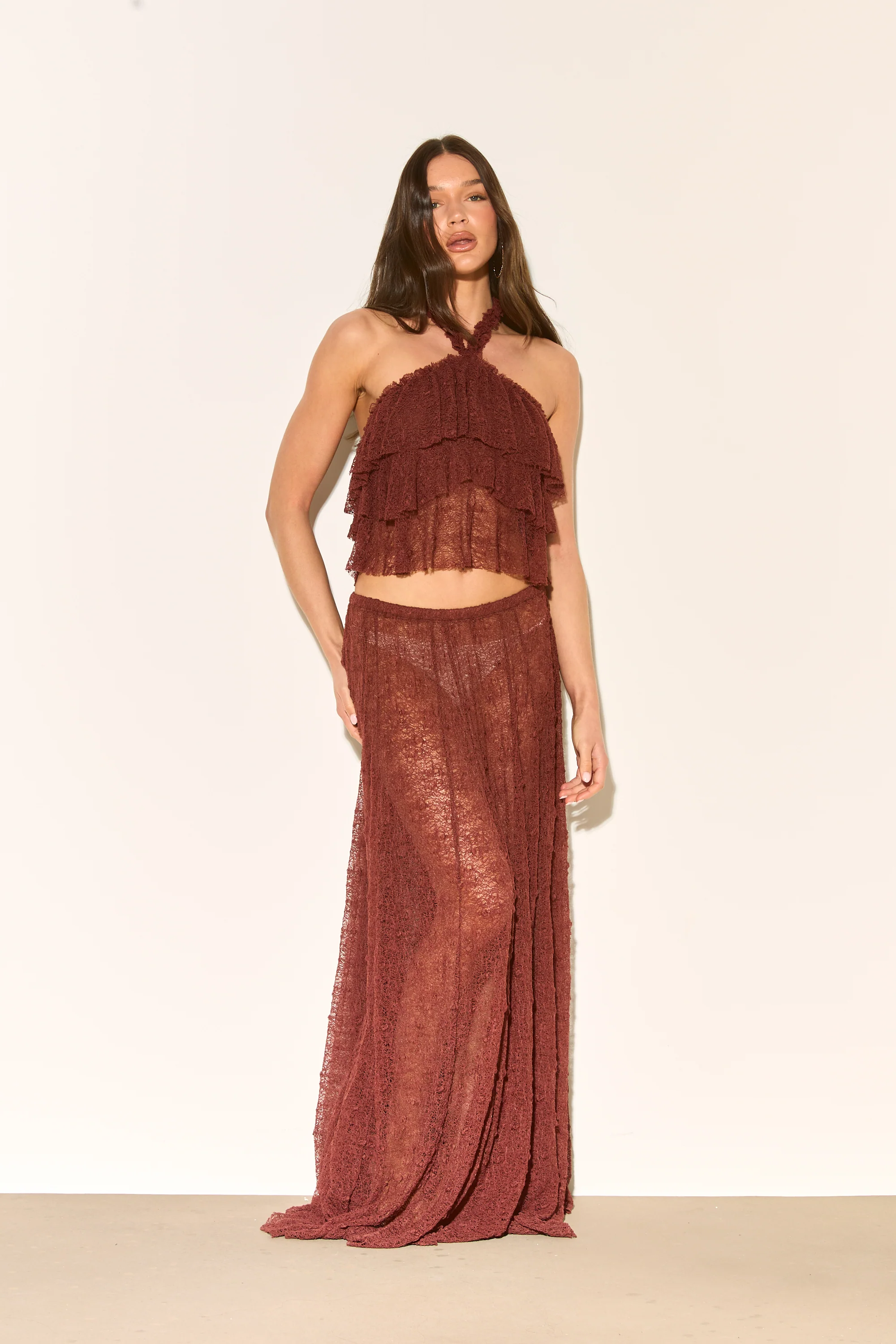 YASMINA Brown Lace Skirt - Image 4